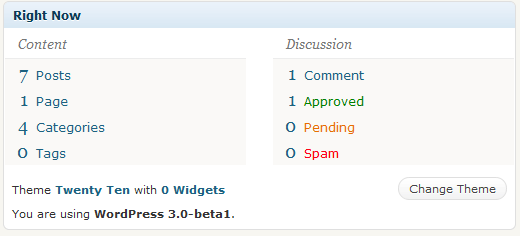 WordPress 3.0 Dashboard