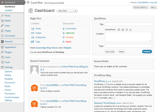 WordPress 3.2 Dashboard