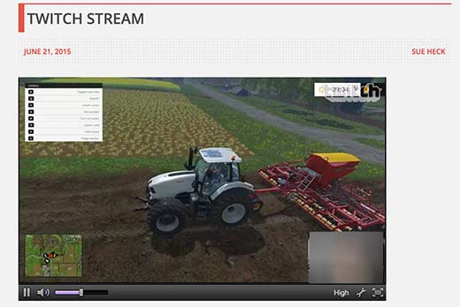 Twitch stream embedded into a WordPress page