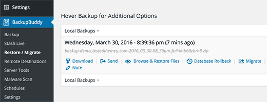 Restore files and database from backup