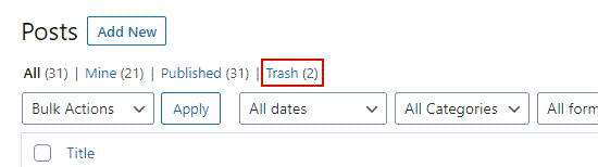 Trash Link on WordPress