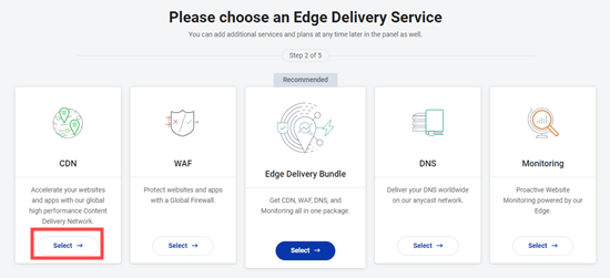 Select the CDN option from StackPath