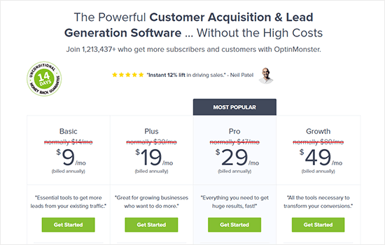 OptinMonster pricing page