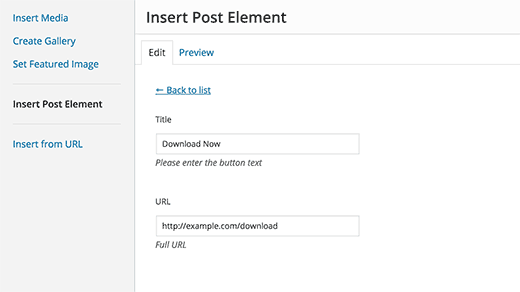 User interface for a simple shortcode