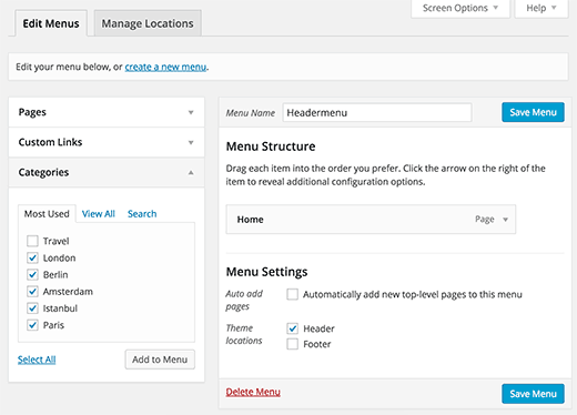 Adding categories to navigation menus in WordPress