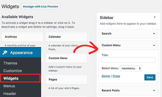 Adding navigation menu to sidebar widget