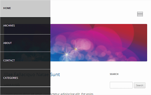 A slide panel navigation menu in WordPress