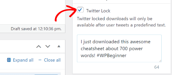 Check the Twitter Lock checkbox