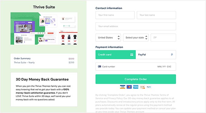 Thrive Themes checkout