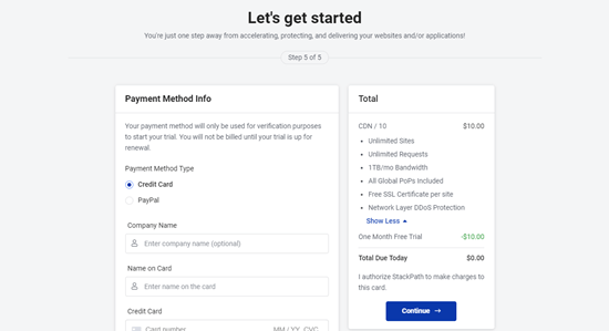 Enter your payment details - the StackPath coupon is automatically applied