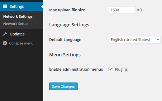 Enabling plugins menu for individual sites