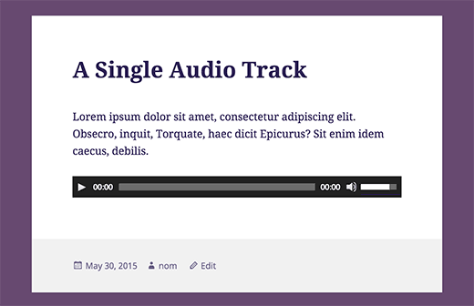 A single audio file added in a WordPress post