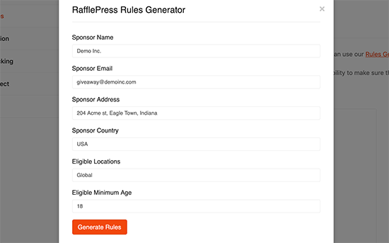 Rules Generator form