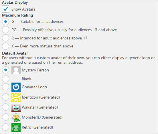 Avatar Gravatar Comment Settings