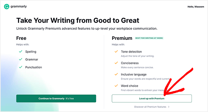 Grammarly choose plan