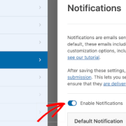 The Enable Notifications toggle in WPForms' Notifications section in the Settings panel