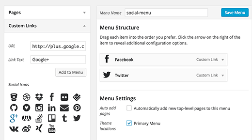 Adding social menus