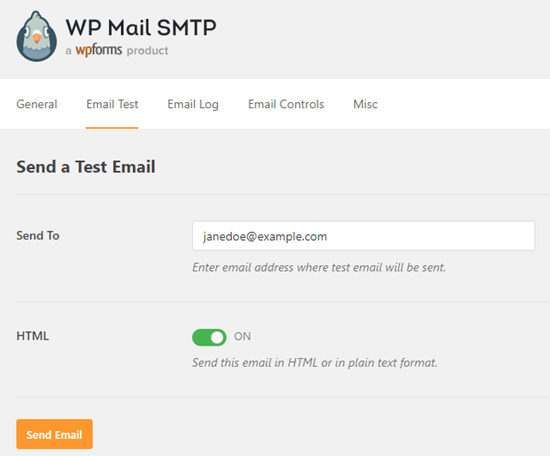 Sending a test email with WP Mail SMTP