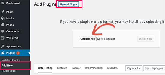 Upload plugin zip file