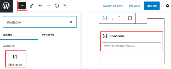 Add shortcode block editor