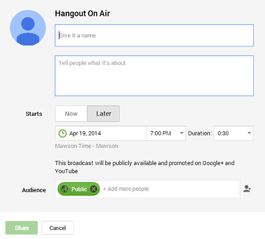 Enter your Hangout Details