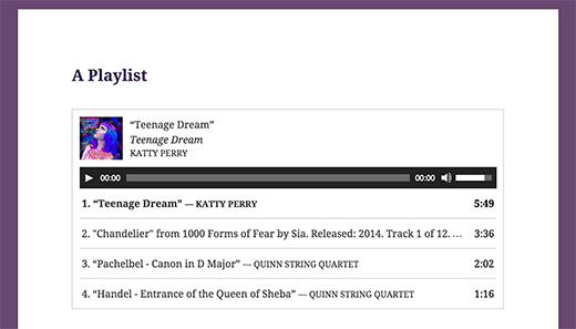An audio playlist in WordPress
