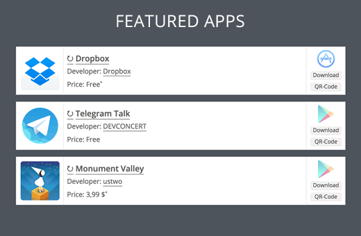 Displaying mobile apps in WordPress with beautiful banners