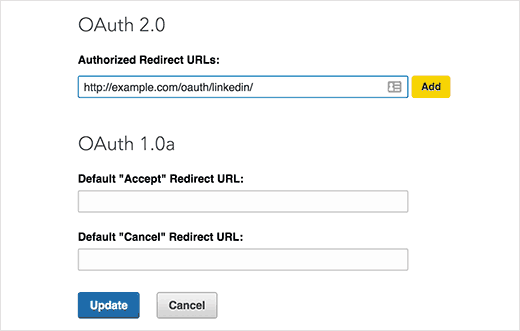 Adding redirect url in LinkedIn app