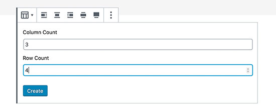 Enter the rows and columns for your table