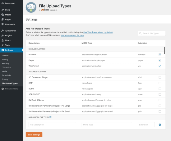 Whitelisting additional file types in WordPress