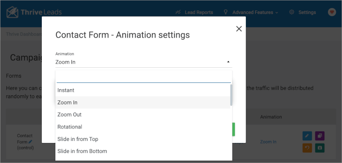 Thrive Leads' animation settings