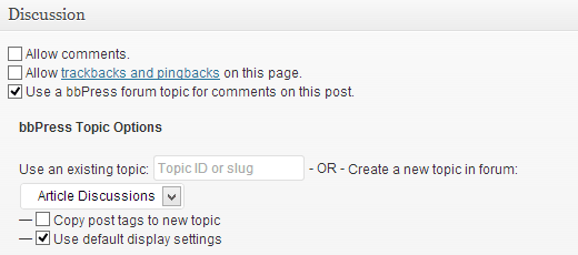 bbPress forum settings in discussion box on post edit screen