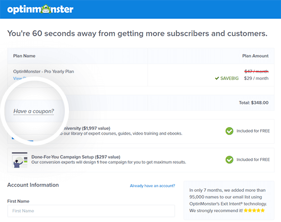 OptinMonster coupon field link