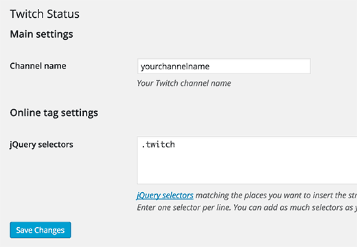 Twitch status settings