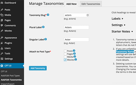 Create Taxonomy in CPT UI plugin