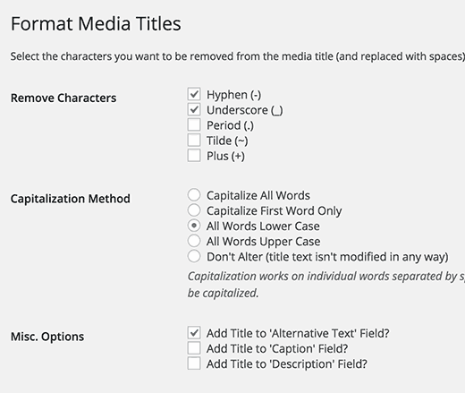 Format media title settings