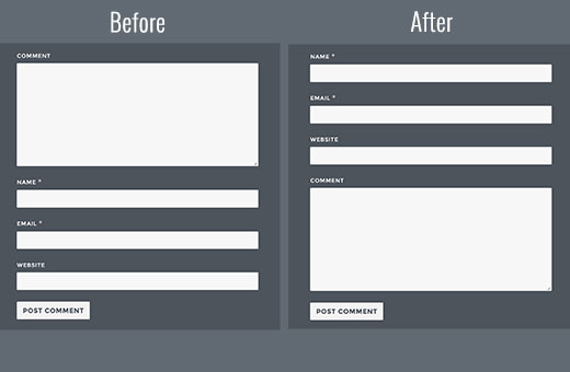 Comparing comment forms before and after moving comment text field to bottom