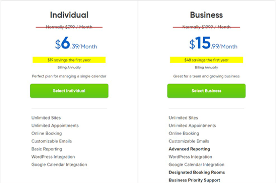 StartBooking pricing plans