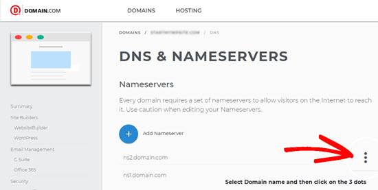 editing nameservers on Domain.com