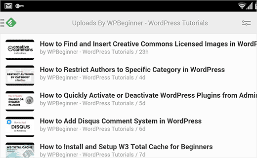 WPBeginner's YouTube Channel in Feedly