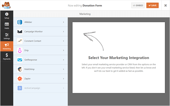 WPForms marketing integrations