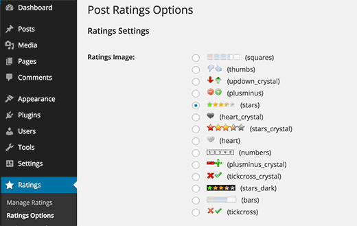 WP Post Ratings settings page