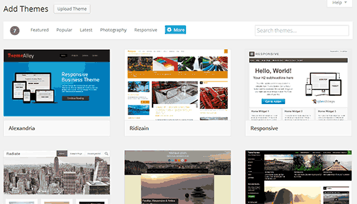 Add new theme screen in WordPress 3.9