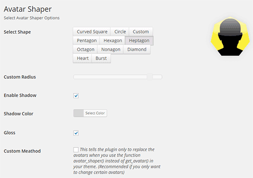 Avatar shaper settings