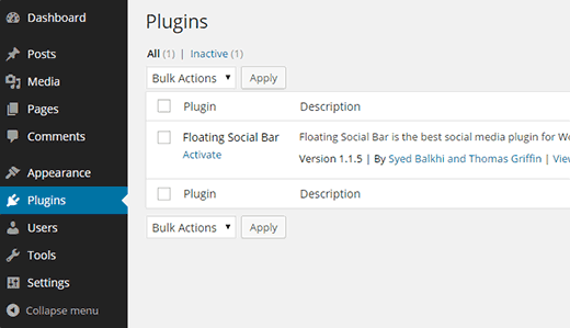 Activating a plugin for an individual site on a multisite network