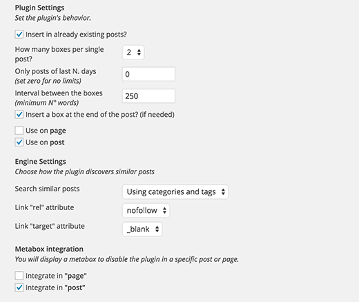 Inline related posts configuration