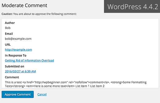 Old comment moderation page in WordPress 4.4 and earlier