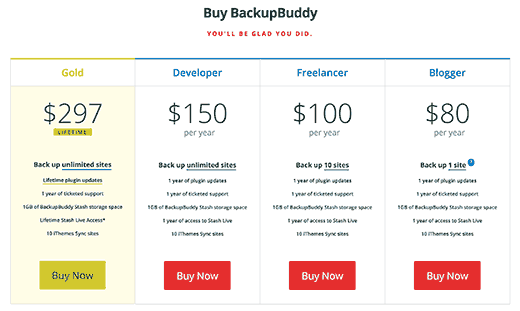 Select BackupBuddy plan