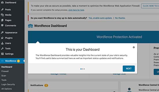 Wordfence dashboard