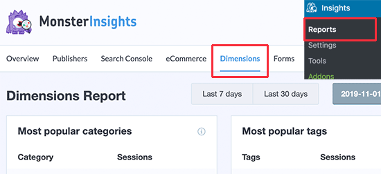 Category and tag reporting in MonsterInsights